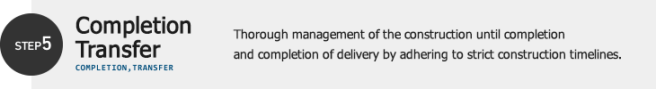 Completion of construction and delivery Thorough management of finishing and strict adherence to construction period
